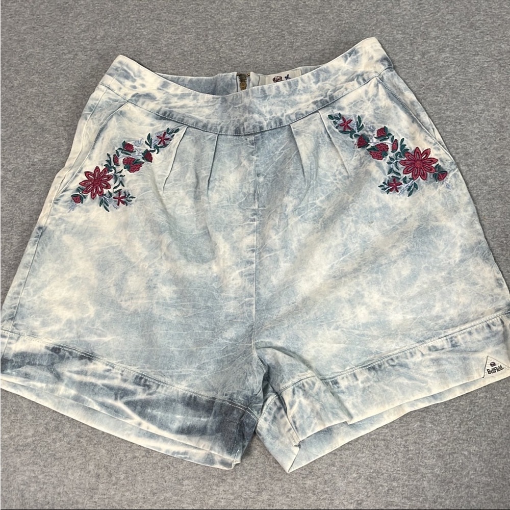 Bellfield Embroidered Chambray Shorts Small High Waisted Boho Coastal